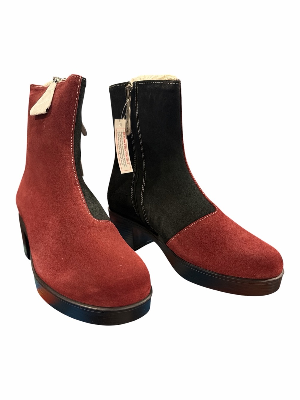 Lazo Siren Two-Tone Red and Black Suede Platform Ankle Boots